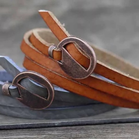 Men's Leather Wrap Bracelet - Dark Brown - Picture 2 of 9